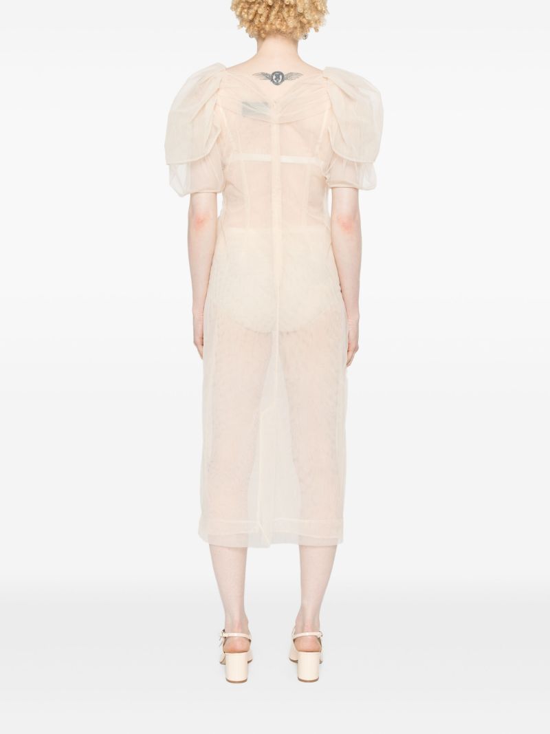Neutral Short-sleeve Sheer Dress