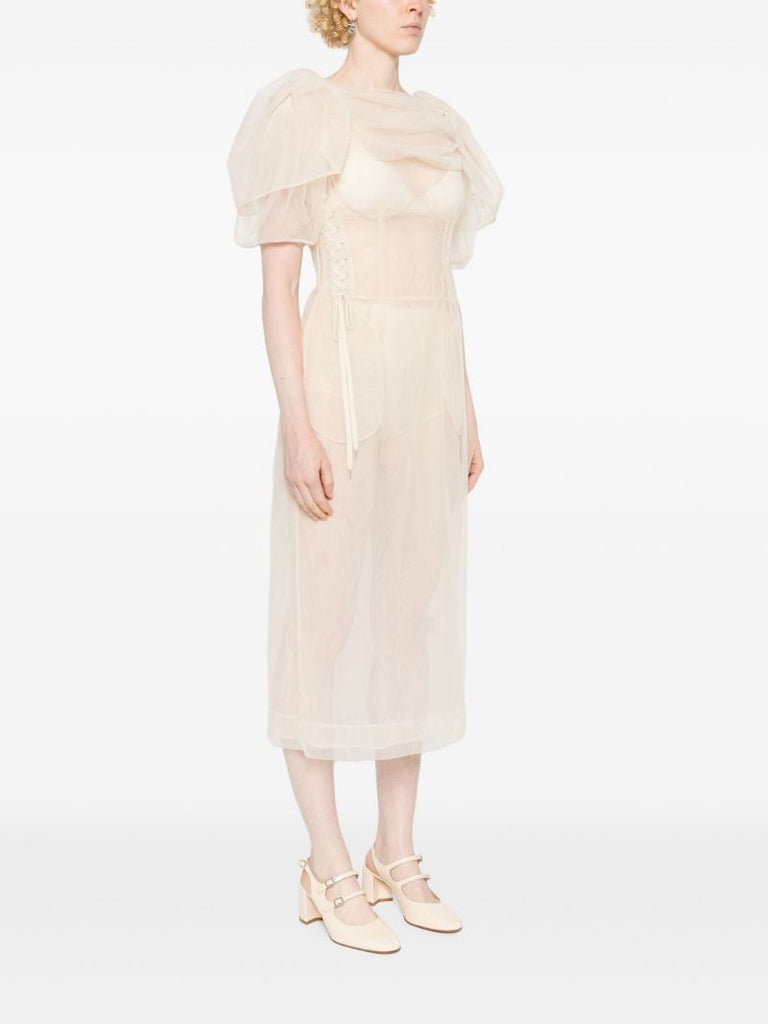 Neutral Short-sleeve Sheer Dress