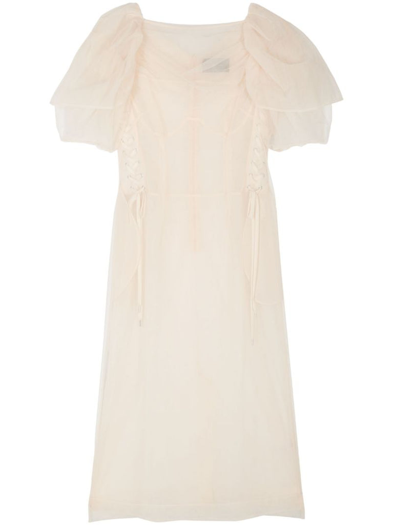 Neutral Short-sleeve Sheer Dress