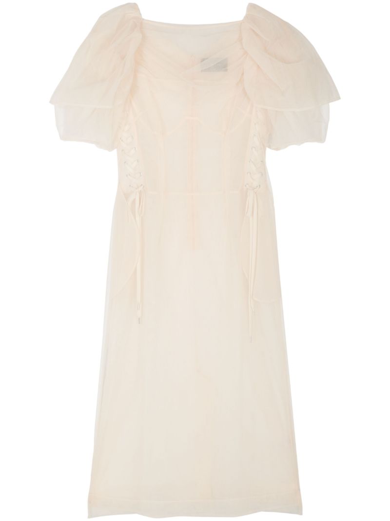 Neutral Short-sleeve Sheer Dress