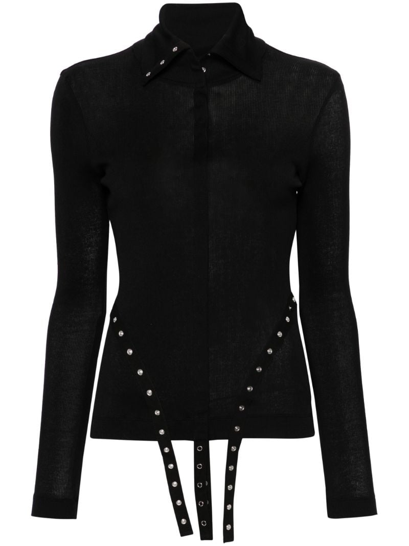 Black Strap-embellished Cotton Sweater