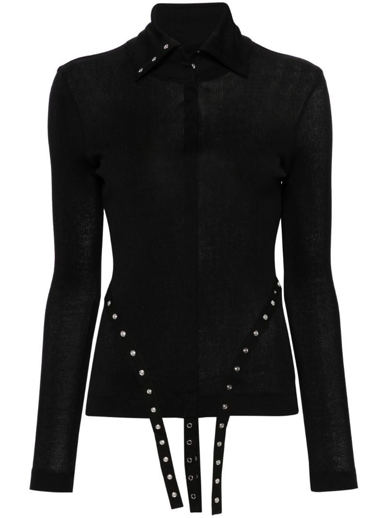 Black Strap-embellished Cotton Sweater