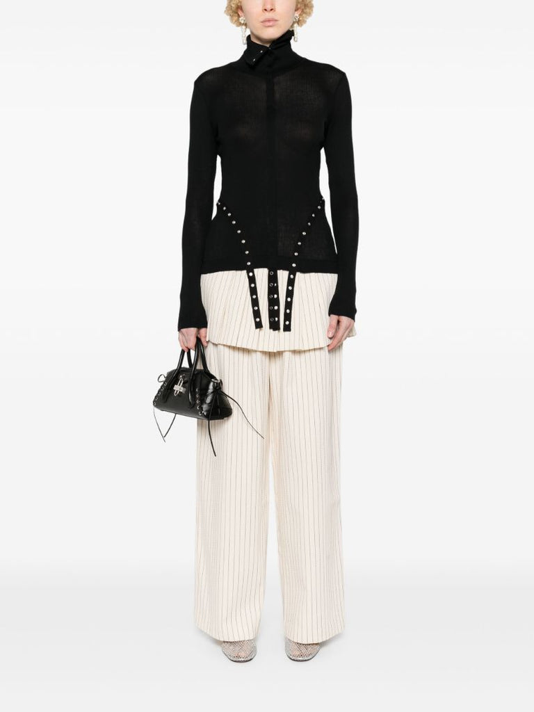 Black Strap-embellished Cotton Sweater