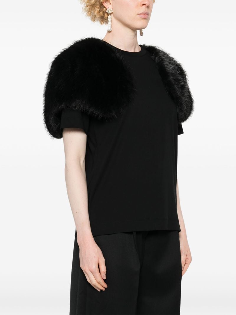 Black Faux Fur-sleeve T-shirt