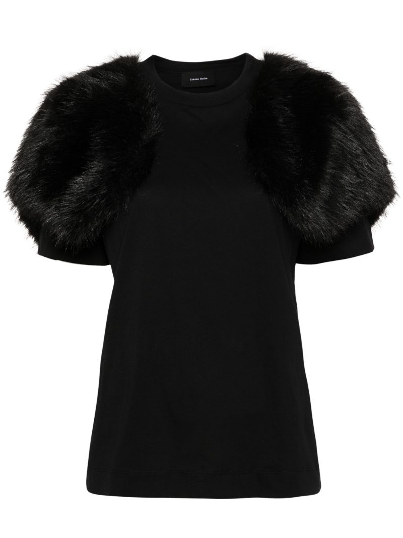 Black Faux Fur-sleeve T-shirt