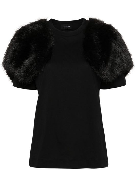 Black Faux Fur-sleeve T-shirt