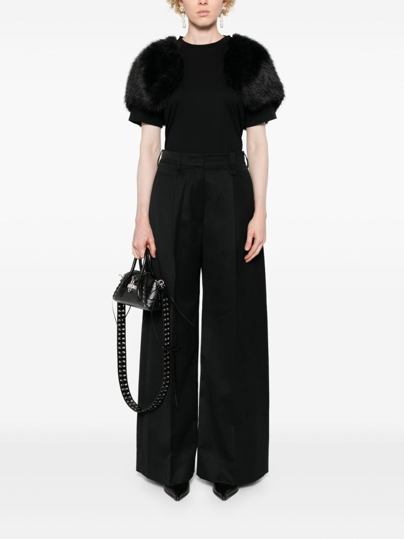 Black Faux Fur-sleeve T-shirt