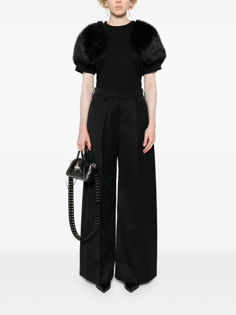 Black Faux Fur-sleeve T-shirt