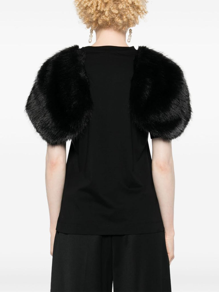 Black Faux Fur-sleeve T-shirt