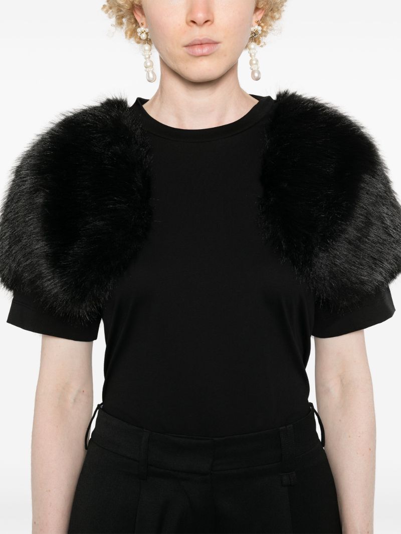 Black Faux Fur-sleeve T-shirt