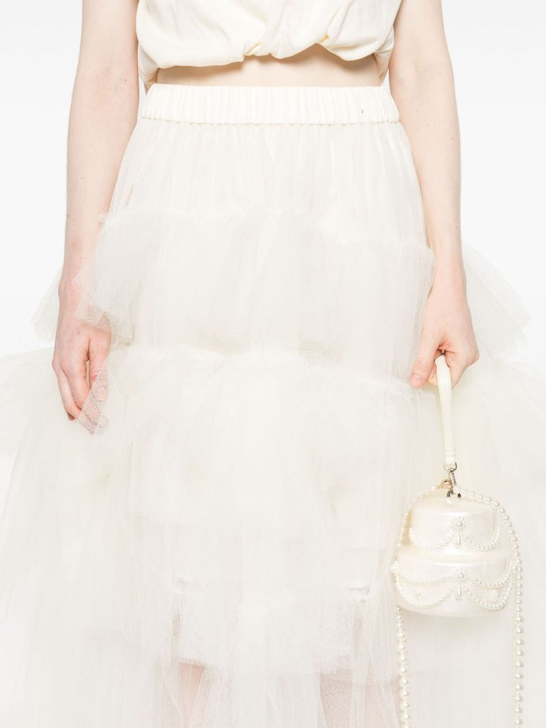 White Ruffled Tiered Tulle Skirt