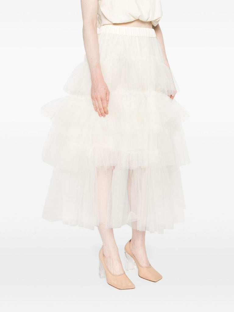 White Ruffled Tiered Tulle Skirt