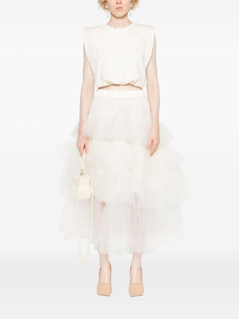 White Ruffled Tiered Tulle Skirt