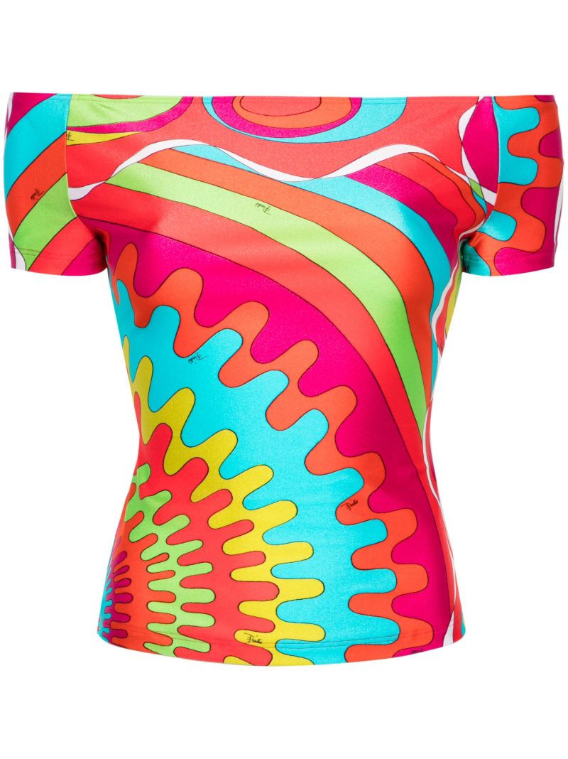Red Bersaglio-print Off-shoulder Top