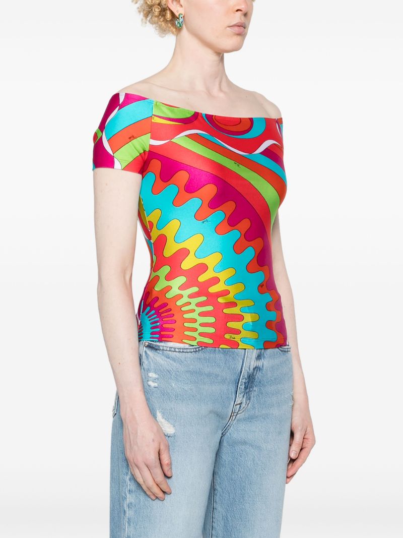 Red Bersaglio-print Off-shoulder Top