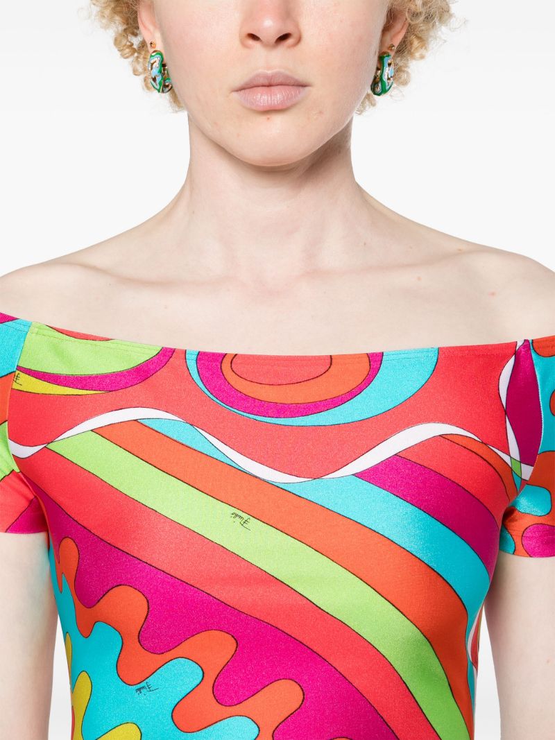 Red Bersaglio-print Off-shoulder Top