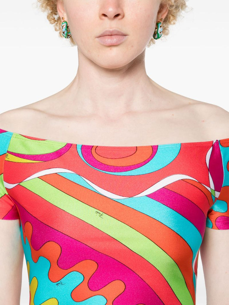 Red Bersaglio-print Off-shoulder Top