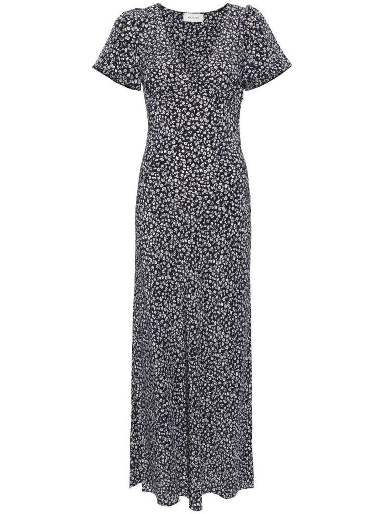 Blue Floral-print Silk Dress
