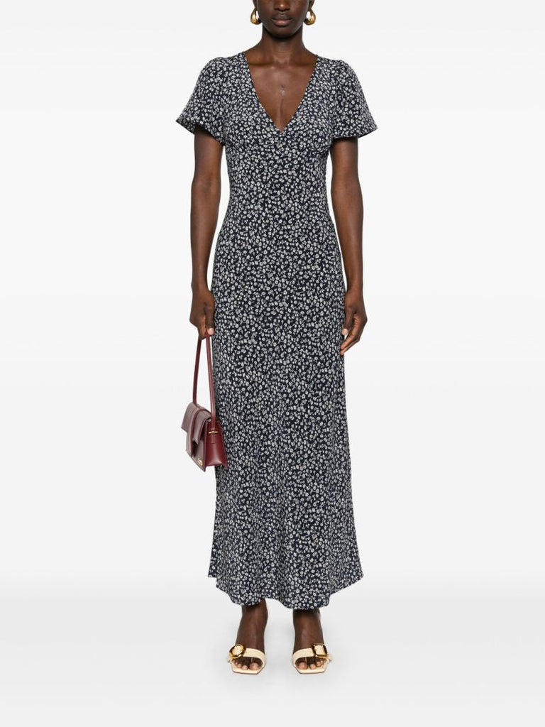 Blue Floral-print Silk Dress
