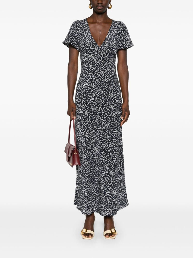 Blue Floral-print Silk Dress