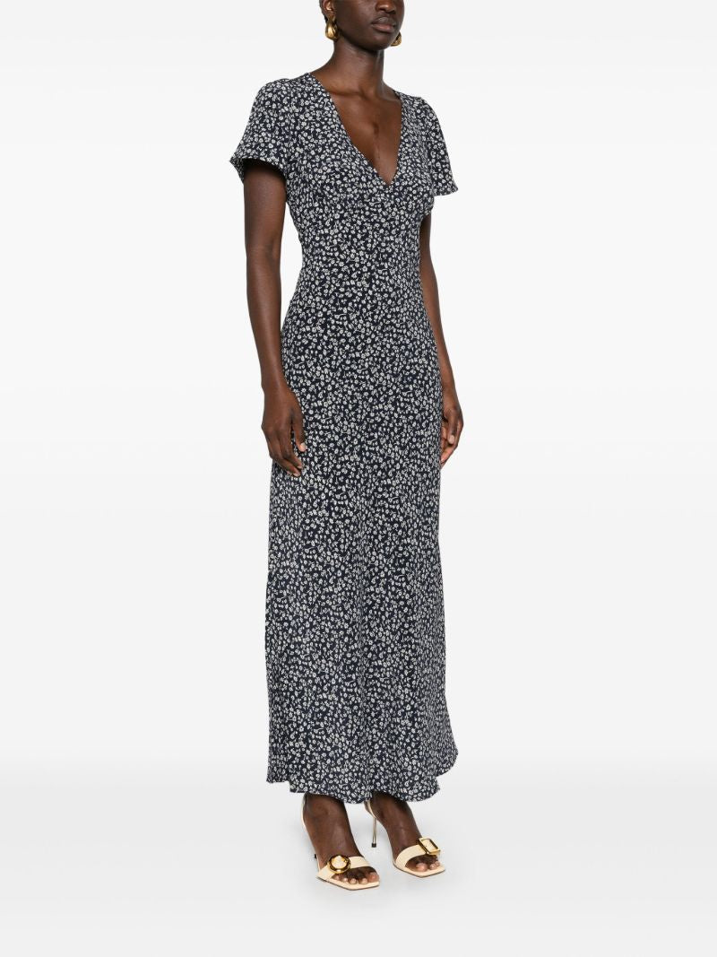 Blue Floral-print Silk Dress