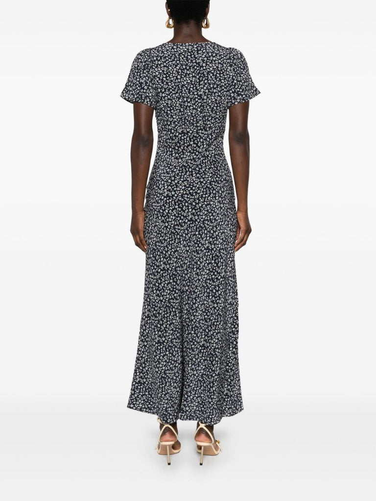 Blue Floral-print Silk Dress