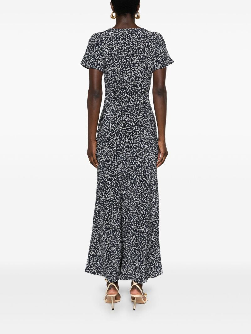 Blue Floral-print Silk Dress