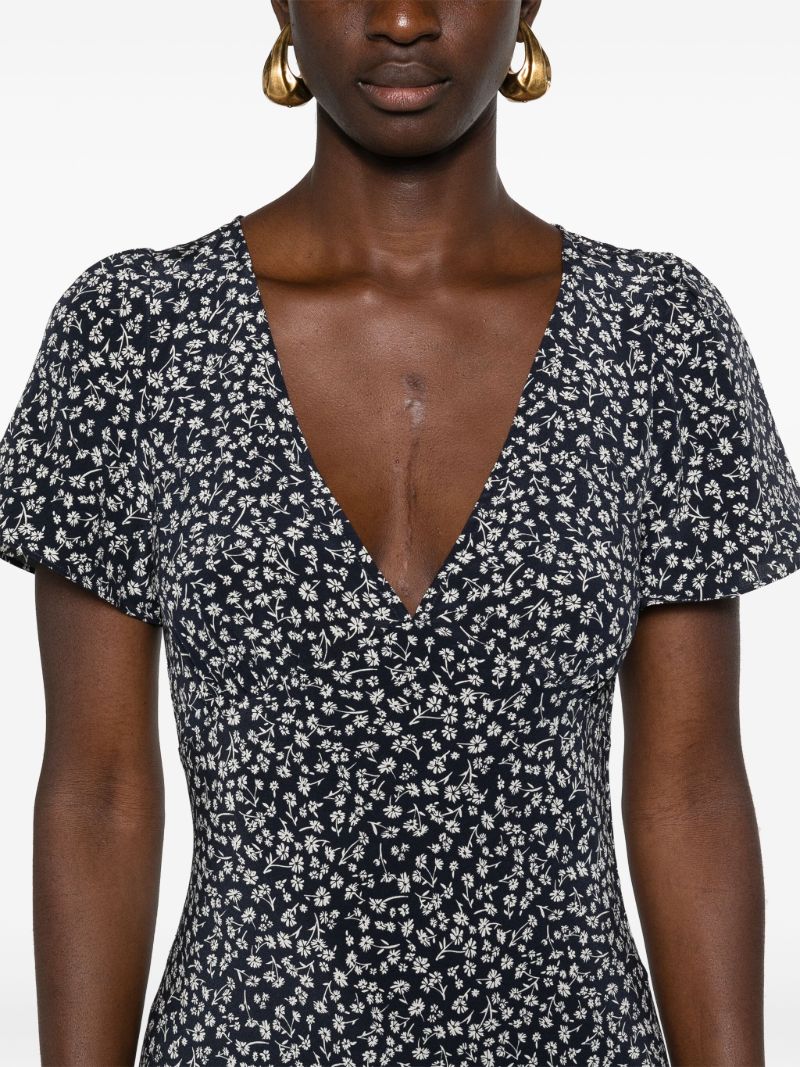 Blue Floral-print Silk Dress