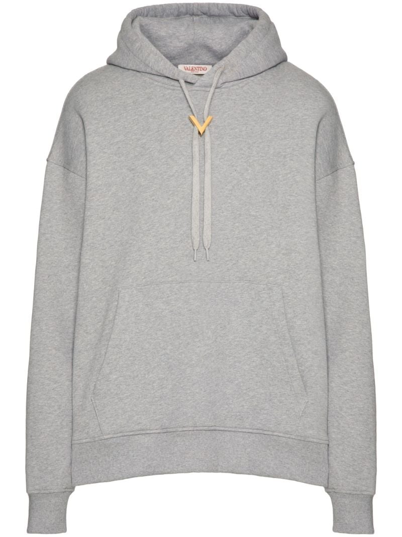 Grey V Detail Drawstring Hoodie