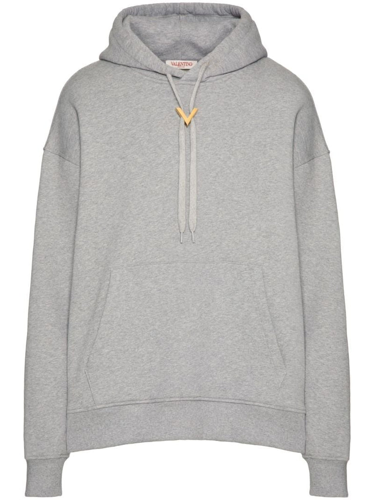 Grey V Detail Drawstring Hoodie