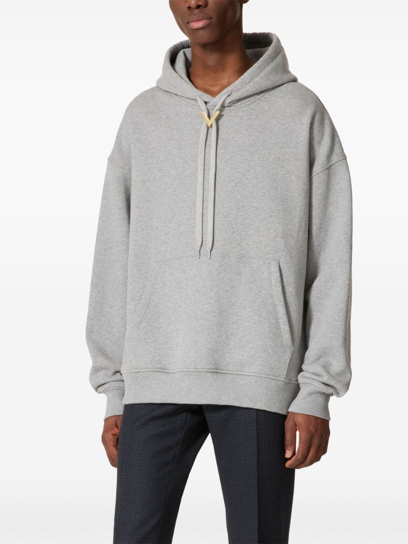 Grey V Detail Drawstring Hoodie