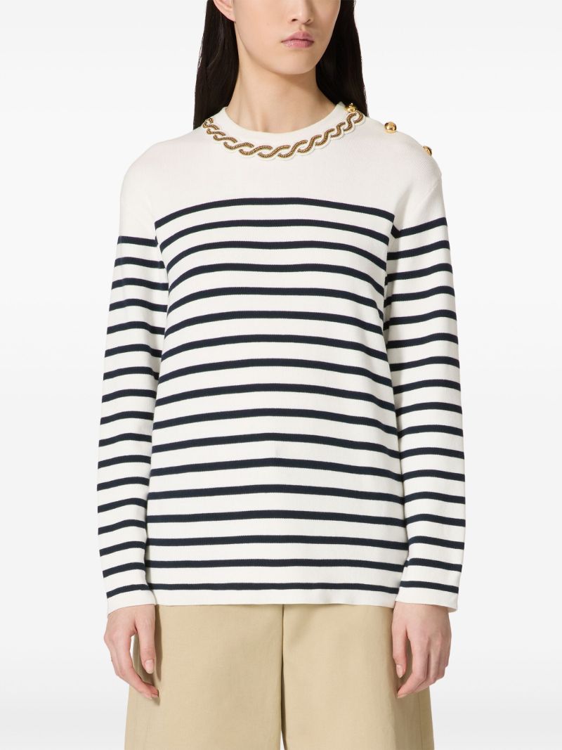 White Striped Chain-detail Jumper