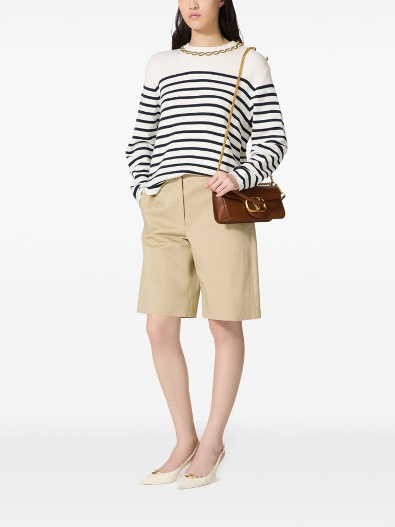 White Striped Chain-detail Jumper