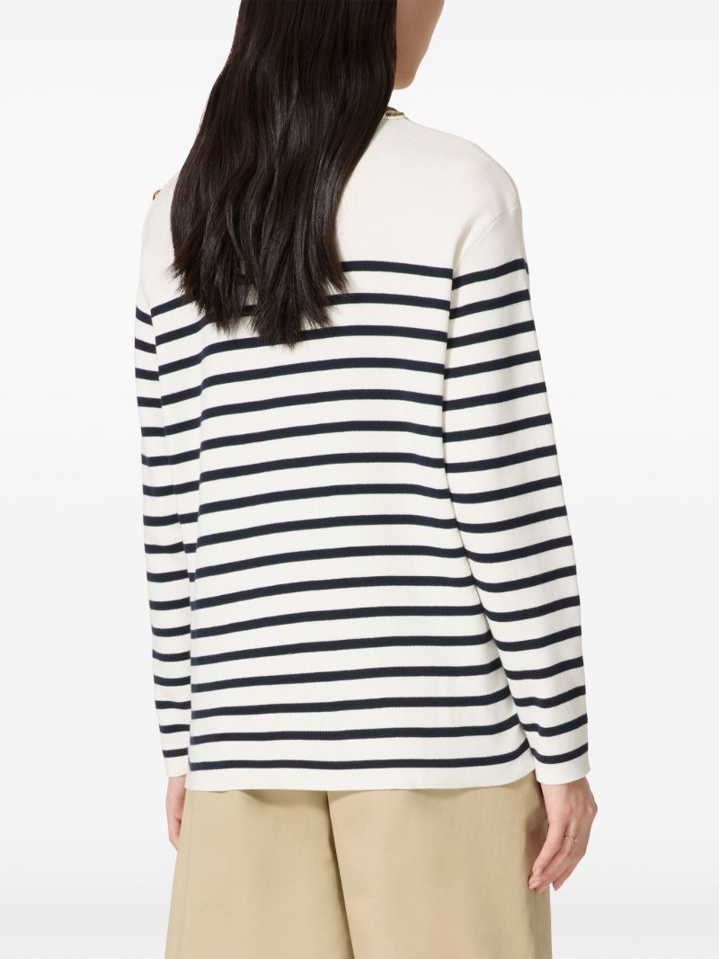 White Striped Chain-detail Jumper