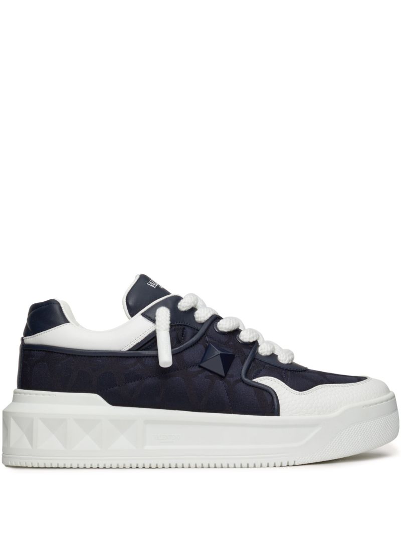 Blue One Stud Leather Sneakers