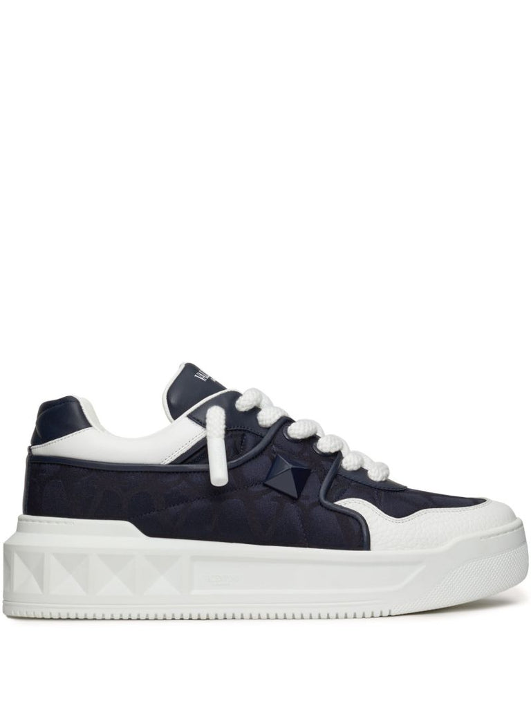 Blue One Stud Leather Sneakers