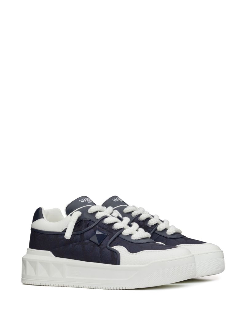 Blue One Stud Leather Sneakers