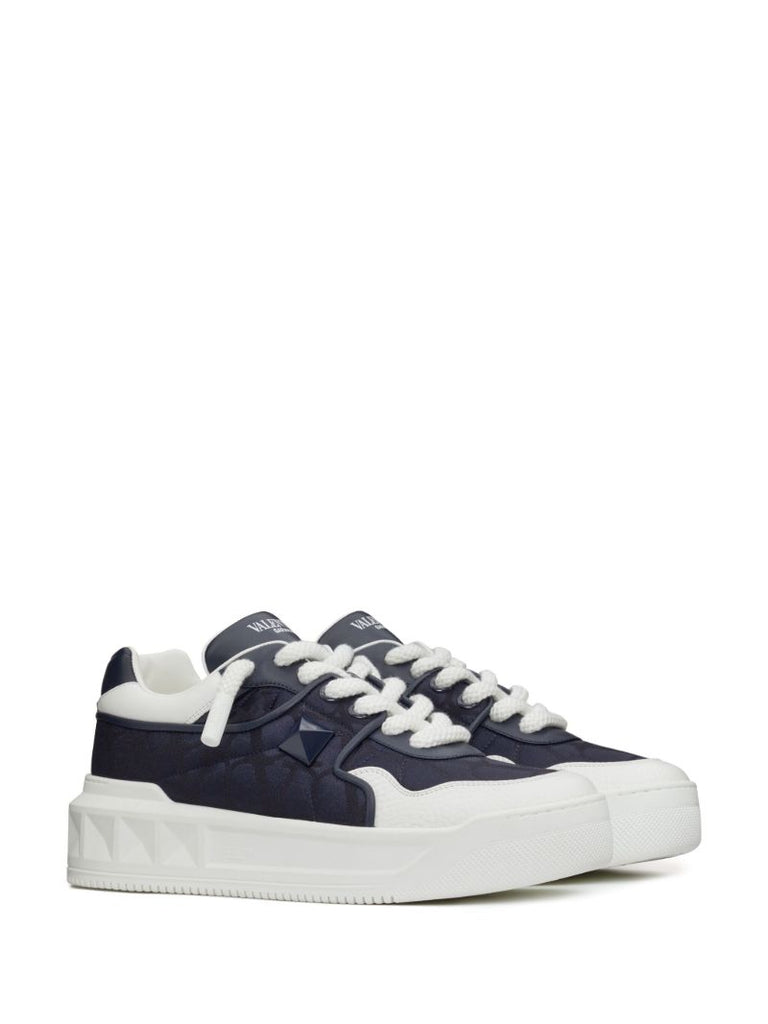 Blue One Stud Leather Sneakers