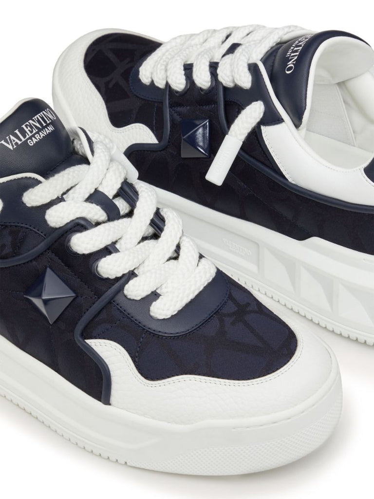 Blue One Stud Leather Sneakers