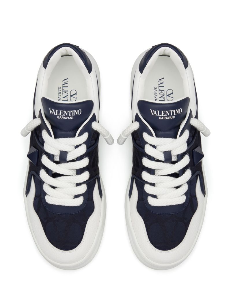 Blue One Stud Leather Sneakers
