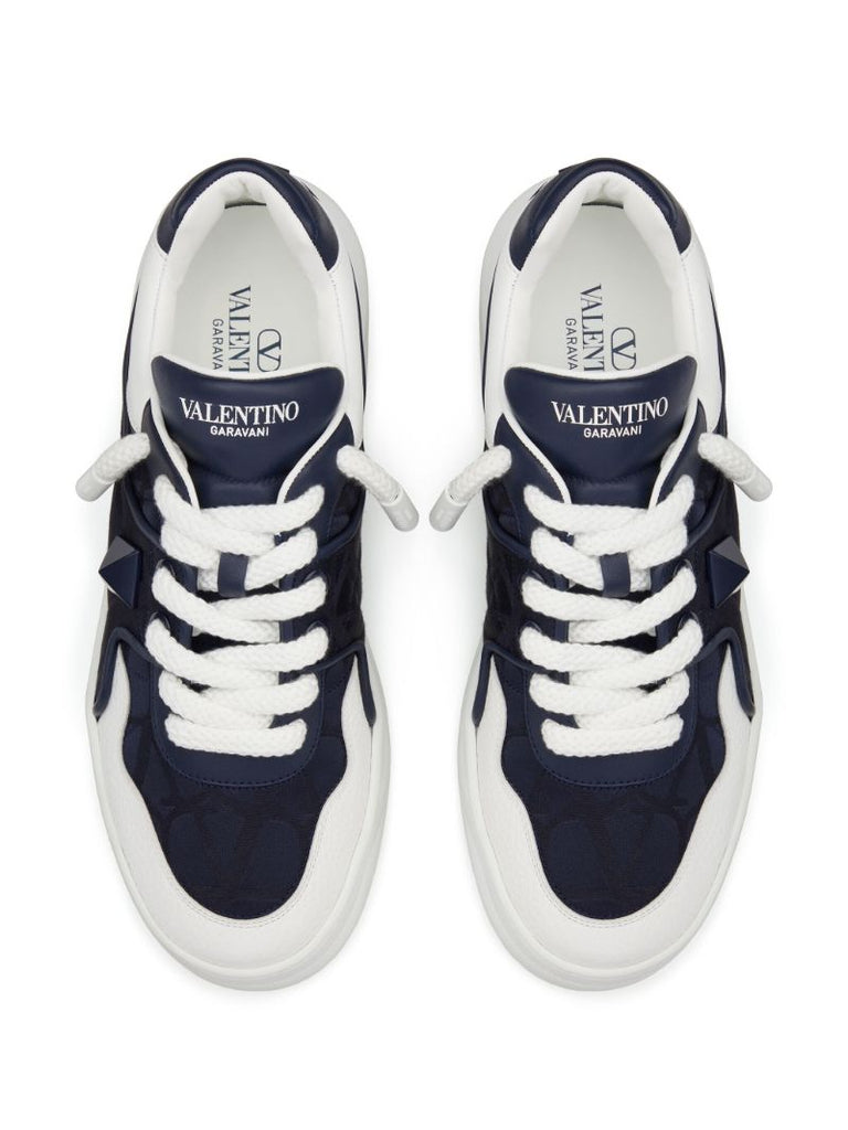 Blue One Stud Leather Sneakers