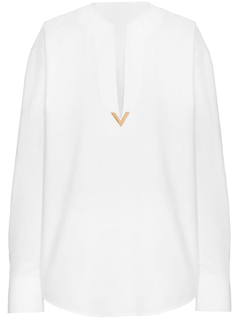 White  V Gold Detail Blouse