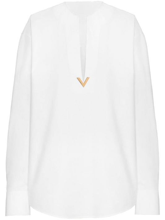 White  V Gold Detail Blouse