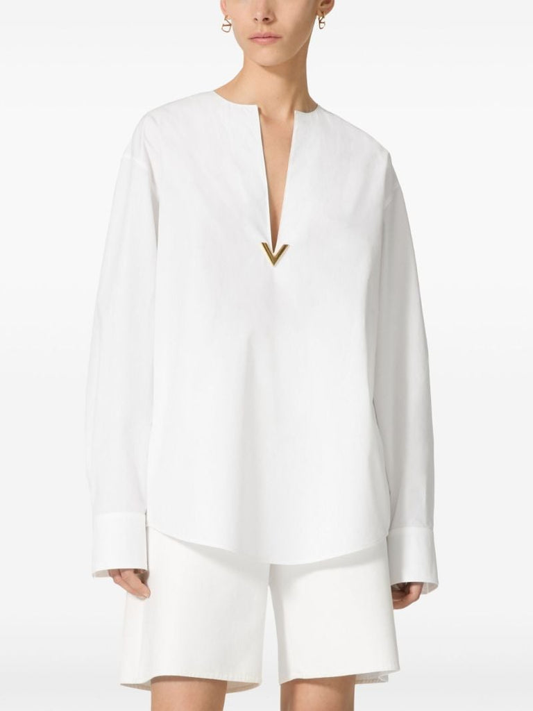White  V Gold Detail Blouse