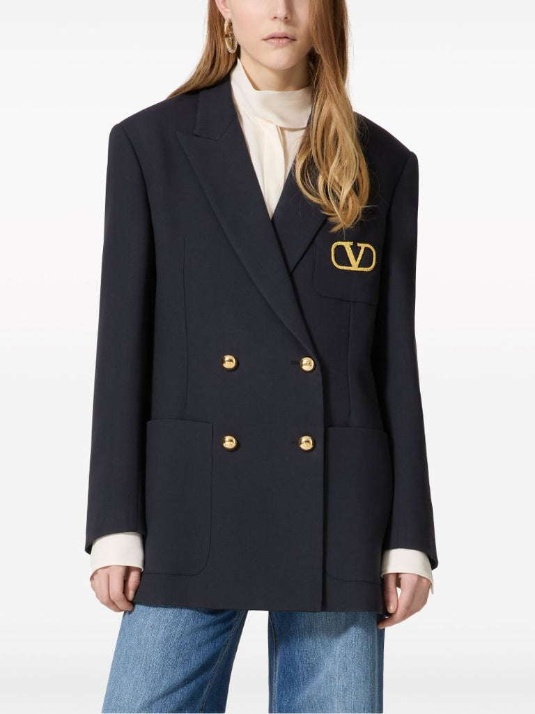 Blue Double-breasted Wool Blazer