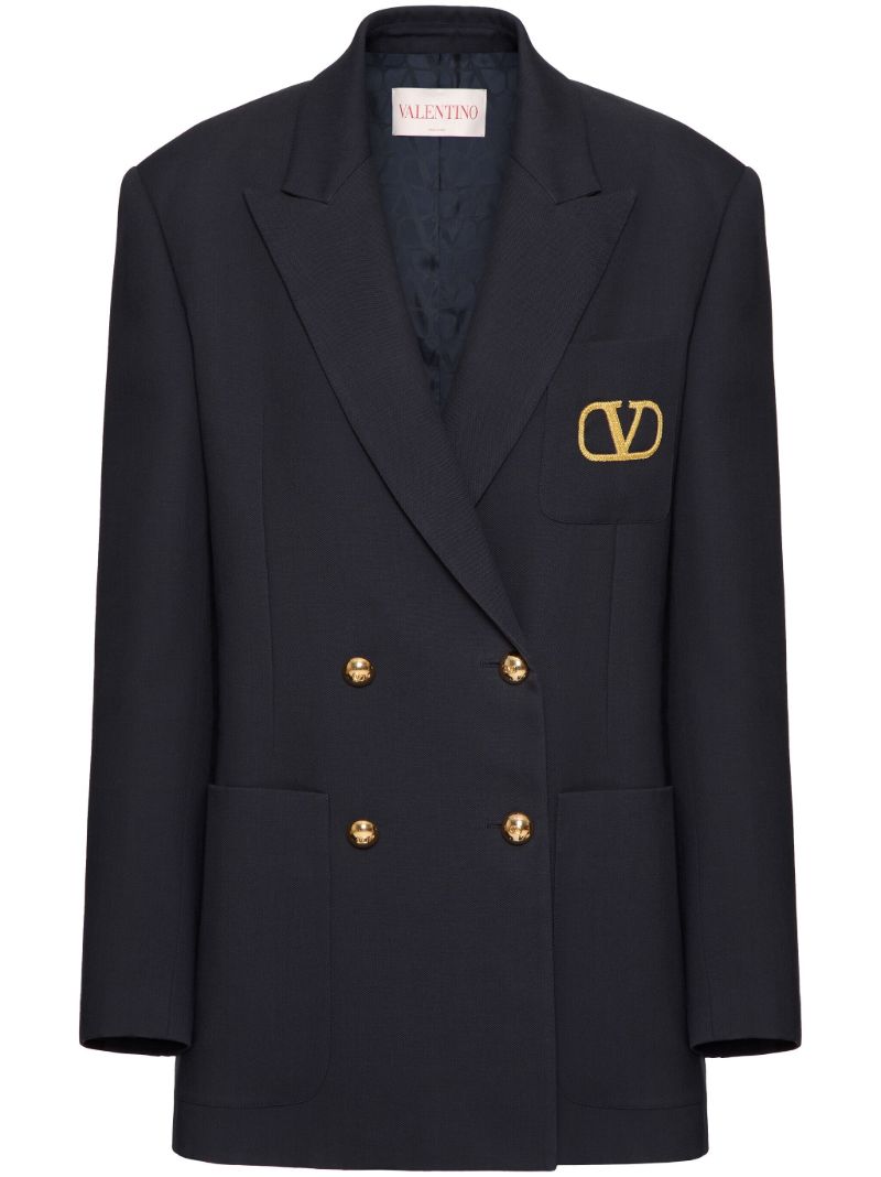 Blue Double-breasted Wool Blazer