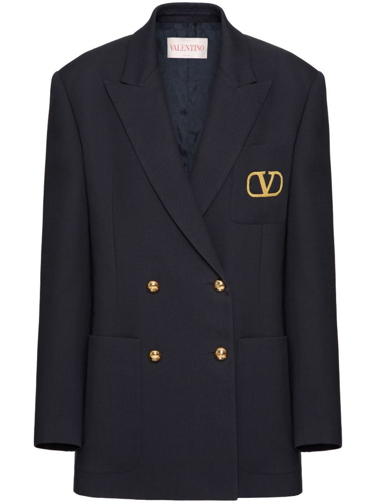 Blue Double-breasted Wool Blazer