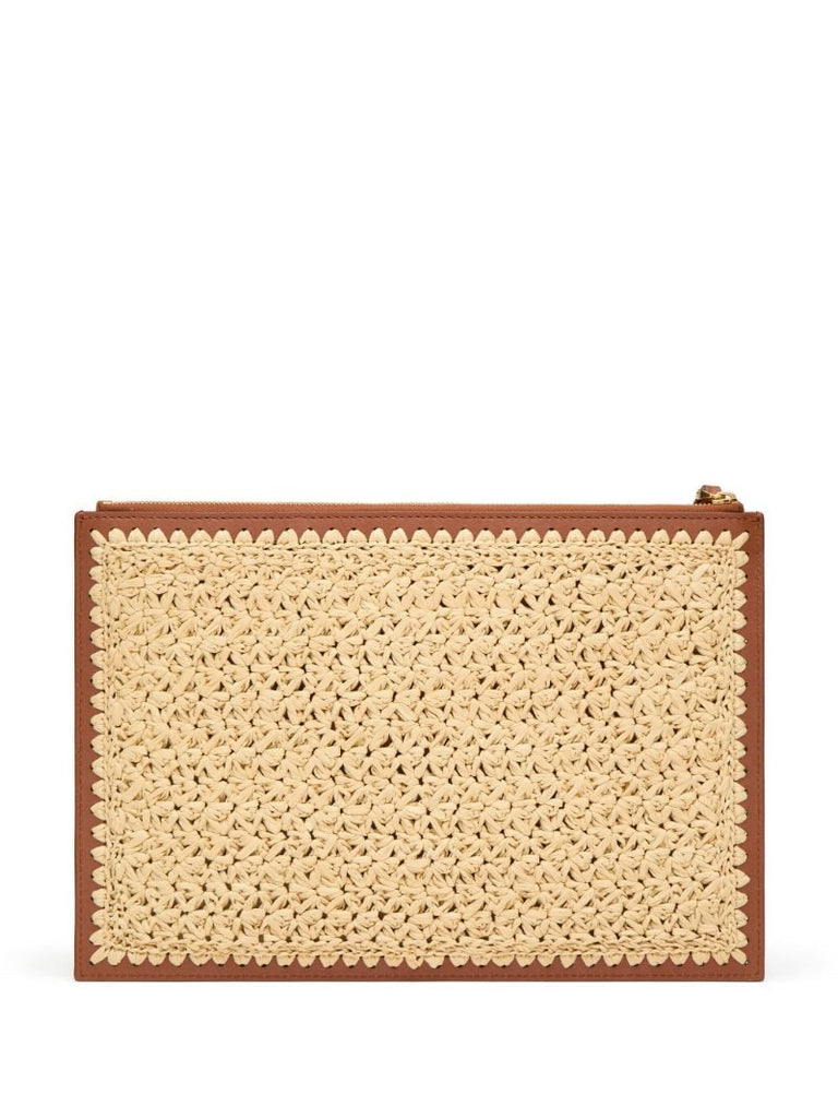 Neutral Vlogo Signature Raffia Clutch Bag