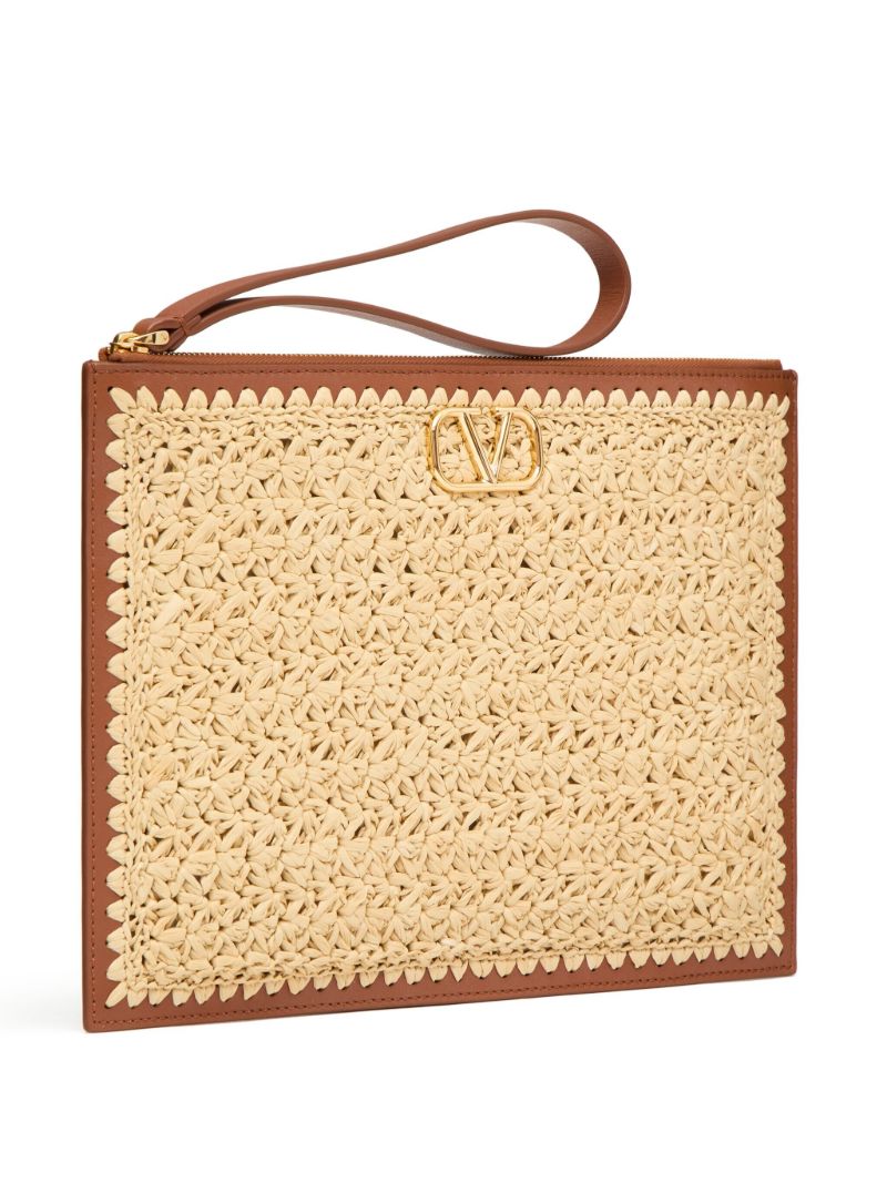 Neutral Vlogo Signature Raffia Clutch Bag