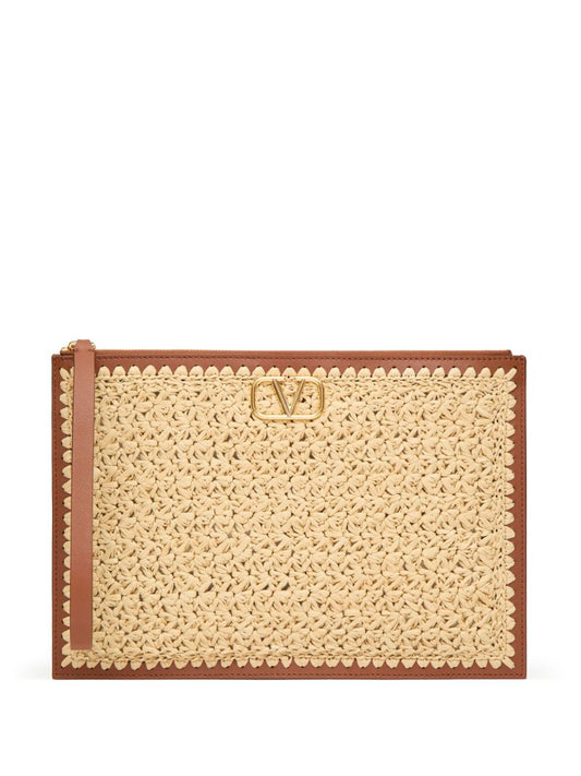 Neutral Vlogo Signature Raffia Clutch Bag
